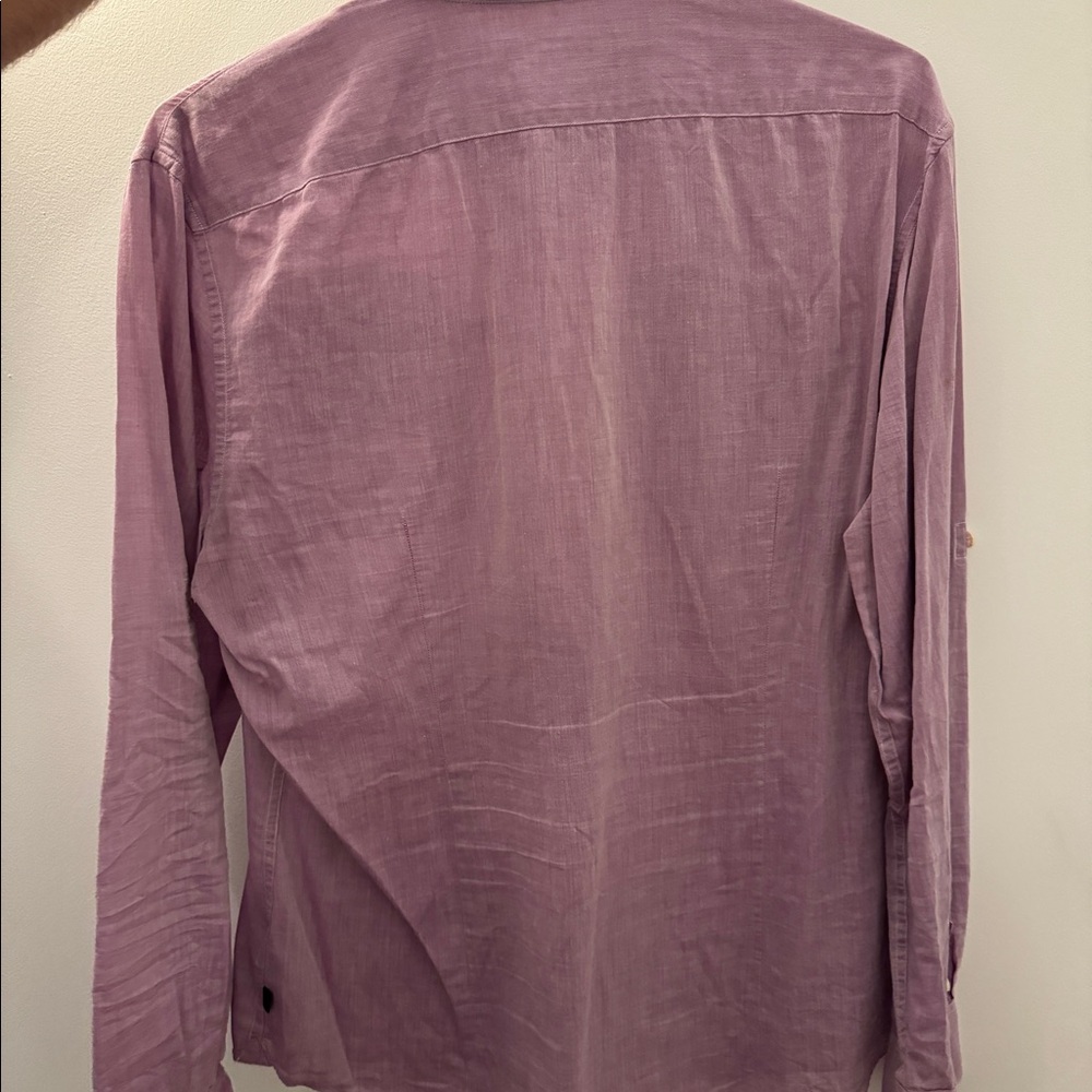 JOHN VARVATOS Front Double Zipper Pocket Button Down Sport Shirt Size L - purple